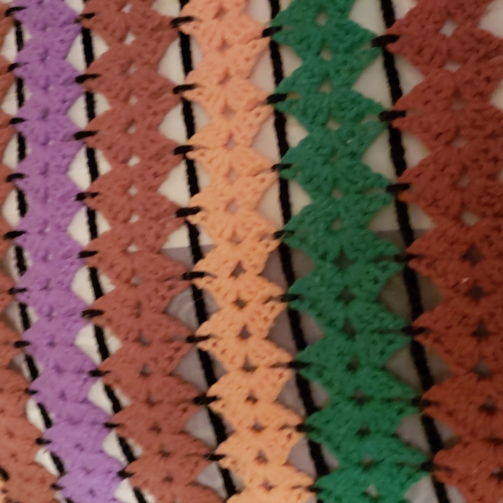 Crochet vntg multicolored throw - Picture 2 of 3